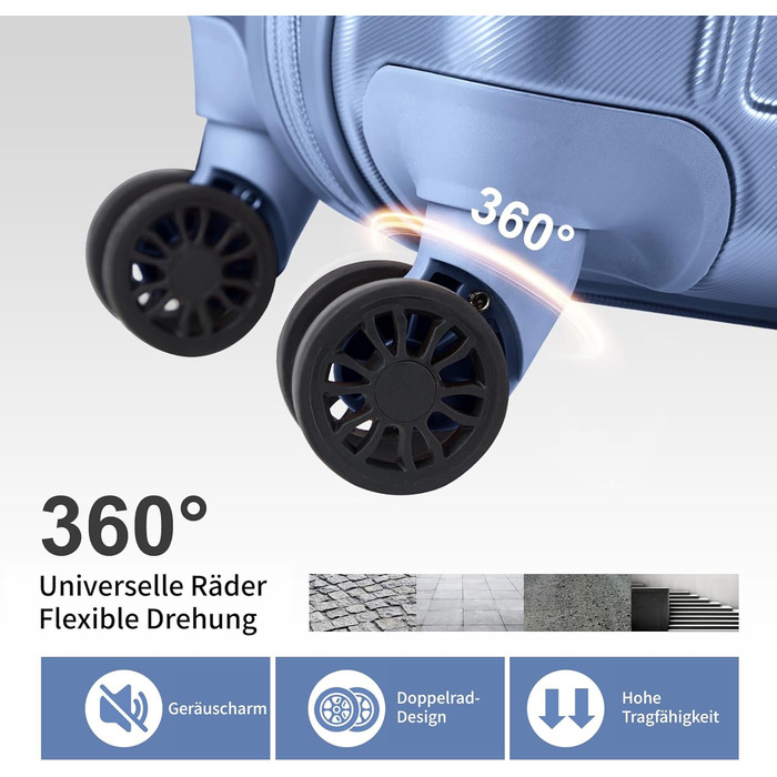 Набір валіз LALAHO 2 шт: велика та маленька, з косметичкою, ABS+PC, телескопічний ручка, ручна поклажа, градієнтний дизайн, сіро-блакитний