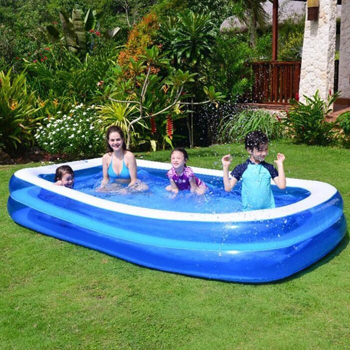 Надувний басейн Retoo 180x130x40 см, сімейний басейн, дитячий басейн, дитячий басейн, великий басейн прямокутний, сімейний басейн для саду та відкритого, басейн, басейн для дітей, дорослих, синій
