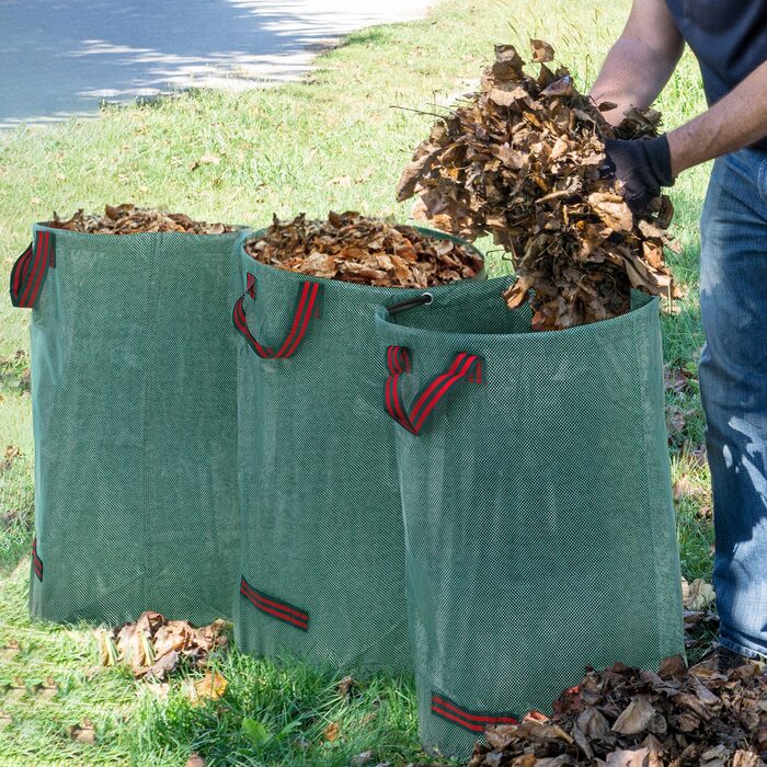 Outsunny Garden Bag 3x120L Водонепроникний мішок для садових відходів з ручками, стабільний мішок для листя, автономні садові мішки із захистом від ультрафіолету, багаторазові мішки для садових відходів Зелені відходи