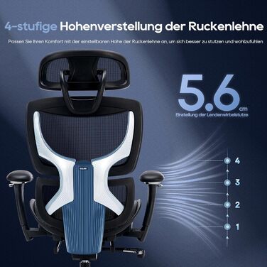 Органічний офісний крісло COLAMY з підніжкою, 3D підлокітниками, підголівником, підтримкою попереку та дихаючою сіткою - для офісу та дому, чорний