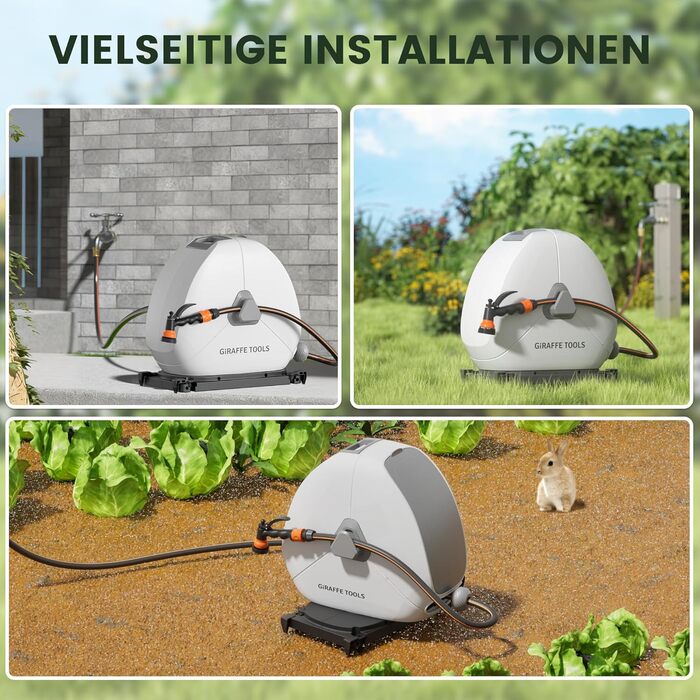 Тросовий барабан для садового шланга Giraffe Tools 25 м з висувною конструкцією, міцною основою, 7-функціональною насадкою та 360° поворотним кріпленням