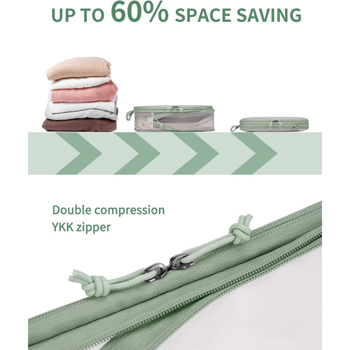 Набір компресійних органайзерів для валізи та рюкзака ECOHUB, 6 предметів, ультралегкі пакувальні куби з сітки для ручної поклажі, екологічні (Зелений)