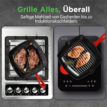 Сковорода-гриль NutriChef 30x43 см з чавуну з антипригарним покриттям, для стейків, з насадками для збору жиру, ідеальна для хрусткої обсмажки