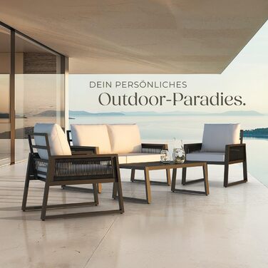 Набір садово-розкішних меблів tectake® з ротангу для саду/балкону: 2 крісла, диван, стіл, подушки, 4 місця, вологостійкі