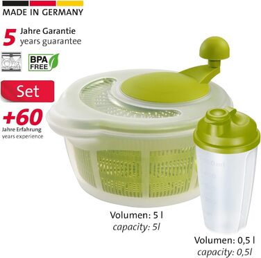 Westmark Salad Spinner, 5 л, ø 26 см, пластик, без бісфенолу А, Fortuna, прозорий/червоний, 243222E2 (яблучно-зелений, стандартний шейкер)