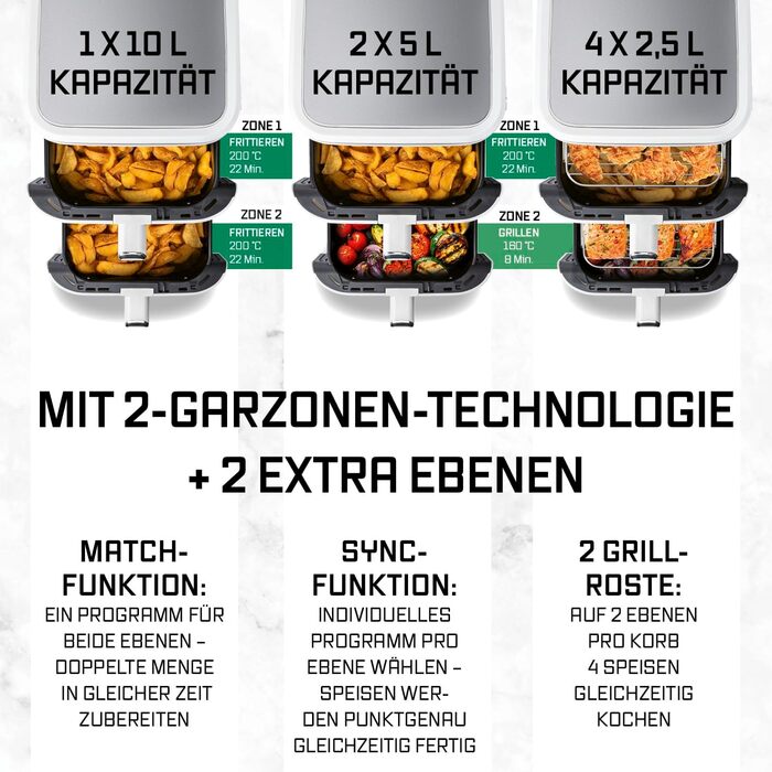 Фритюрниця повітряна GOURMETmaxx з 2 камерами, 10 л (2x 5л), вертикальна, з сенсорним дисплеєм