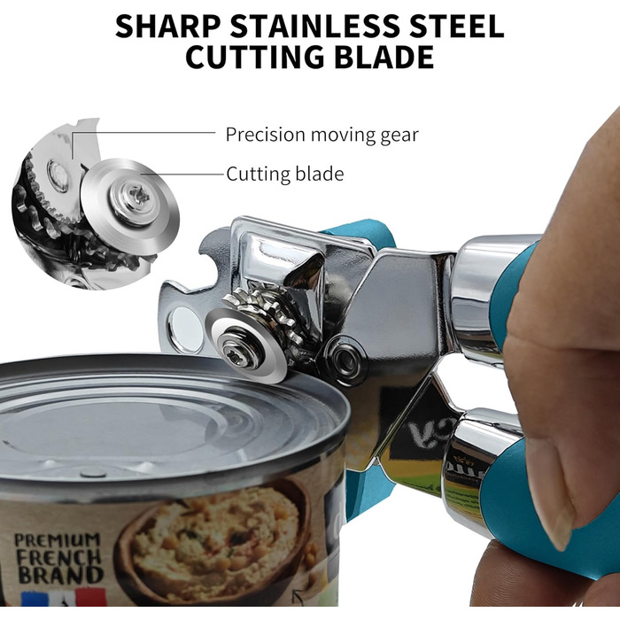 Ручний відкривач консерв з магнітом, багатофункціональний, з відкривачем для пляшок, з нержавіючої сталі, зручна ручка (блакитний)