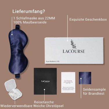 Сліпиця для сну з 100% натурального шовку морської кульбаби (22 momme), для сну, прохолоди, комфорту та повного затемнення. Шовкова стрічка, чиста шовкова наповнювач (Морська синя) - справжній 22 мм