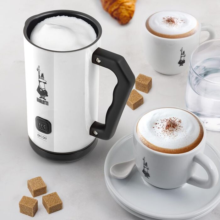 Піноутворювач молока Bialetti Elettrico, піноутворювач молока для капучино, ємність 150 мл капучино або 300 мл гарячого молока, біле біле одинарне