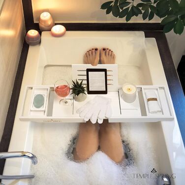 Підставка для ванни Temple Spring з дерева, дерев'яна підставка для ванни, дерев'яне підношення для ванни, аксесуари для ванної кімнати, спа-стіл для ванни (білий)