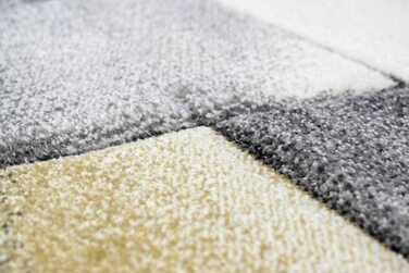 Килим-дизайнерський килим мрії, Сучасний килим, килим для вітальні, килим з коротким ворсом, з контурним вирізом, розмір в клітку (80 х 300 см, жовтий, сірий)