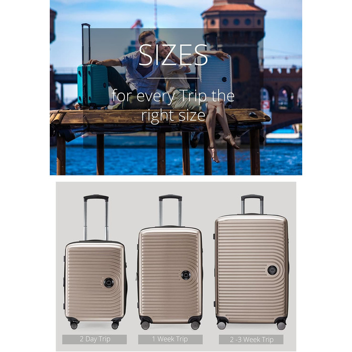 Набір валіз Hauptstadtkoffer Mitte 3шт + цифровий багажний тег - валізи-ролери 55/68/77 см + брелок з QR-кодом, 4 подвійні колеса, жорсткий корпус ABS, XL-розширення об'єму, TSA, (шампань, 55 см)