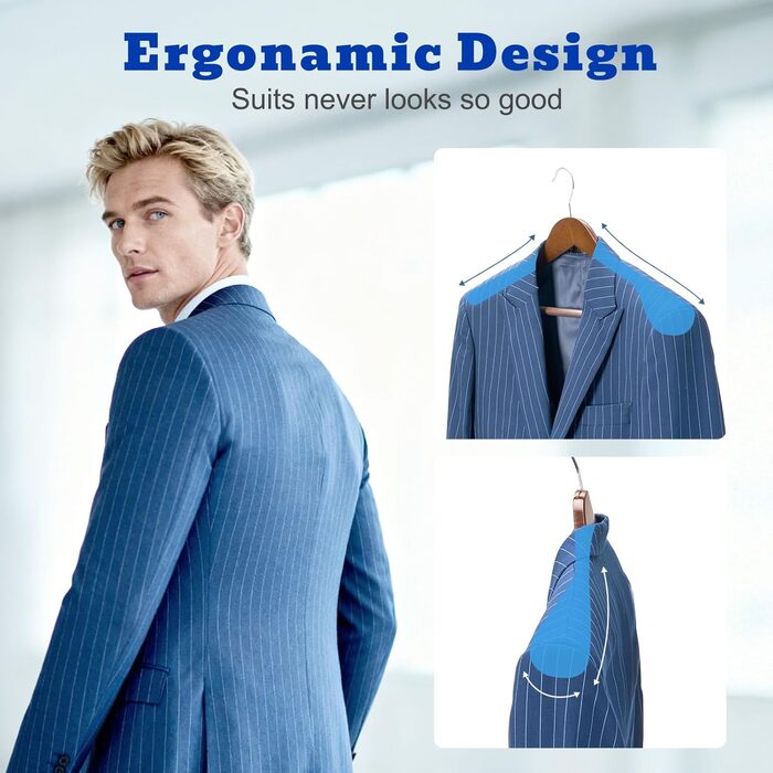 Дерев'яні вішалки для одягу HOUSE DAY, 6 шт., ширина 45 см, горіх, з неслизькими поверхнями, для сорочок, костюмів та штанів