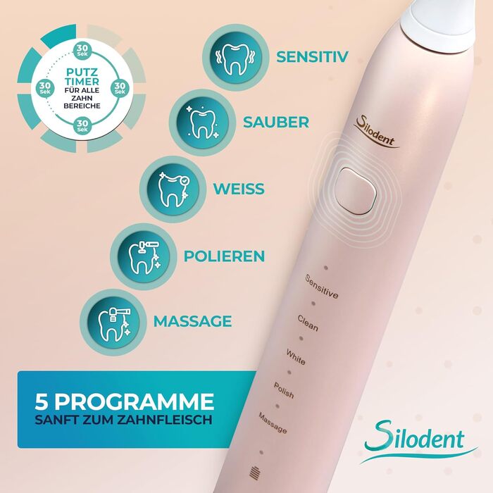 Електрична зубна щітка Silodent champagne, Midnight Blue. 5 програм, антисептичні щетинки, Power-батарея, етитуй. Тест-переможець, 100 днів без ризику.