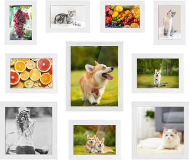 Набір фоторамок LIFERUN, набір з 10 фоторамок, рамка для фоторамок МДФ, різні розміри 20x25 см, 20x20 см, 13x18 см, 10x15 см, набір фоторамок для кількох картин для сім'ї (білий)