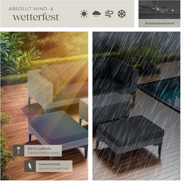 Тектейк® Садовий лаунж з ротангу, набір меблів для саду на 5 місць, модульний, з кутовим кріслом, пуфом, столиком, сірий, з подушками для сидіння та спинки