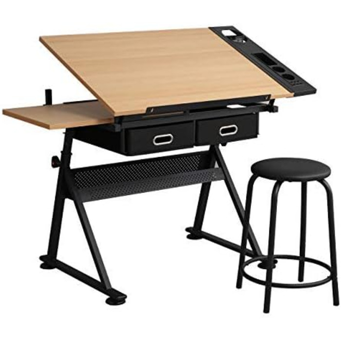 ДландомГом Зейчентіш з пуфом: регульований стіл для малювання/дизайну з місцем для зберігання, для дому/офісу