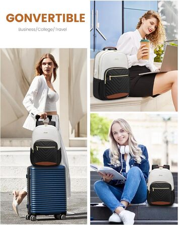 LOVEVOOK Рюкзак для жінок, великий, 15.6 дюймів, сумка для ноутбука, водонепроникний, шкільний рюкзак, для дівчаток-підлітків, чорний, елегантний, для роботи, навчання, подорожей (15.6 дюймів, бежево-чорний-коричневий)