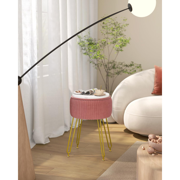 Пуф з відділенням для зберігання IBUYKE, рожевий, з металевими ніжками, знімний чохол