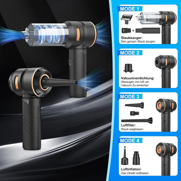 Бездротовий ручний автомобільний пилосос 4 в 1, потужність 18000Па, безщітковий двигун 200000 об/хв, 3 рівні всмоктування для авто, дому та шерсті тварин, сріблясто-чорний