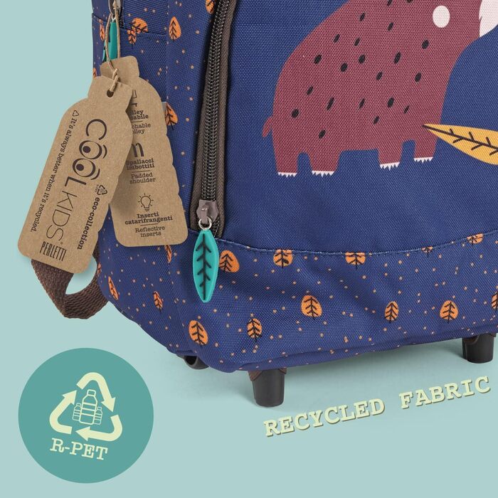 Екологічний дитячий рюкзак з колесами та лісовими тваринами - Дитячий візок з переробленого пластику з колесами - Повсякденна сумка-візок для дитячого садка - 36x25x15 см Еко (ведмедик і кролик)