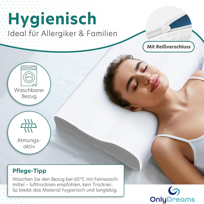 Ортопедична подушка для шиї OnlyDreams з гелевим шаром | Регульована висота та жорсткість | Чохол з алое вера | Підходить для всіх положень сну - Oeko-Tex
