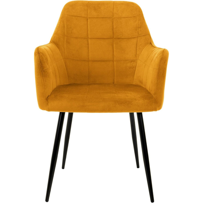 ECD Germany Комплект обідніх крісел (6 шт) з підлокітниками та спинкою, м'яке оксамитове покриття, металеві ніжки, ергономічні крісла для їдальні та вітальні, колір охра