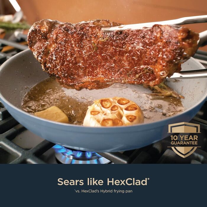 Набір посуду Ninja Ceramic Pro CW39011MM: 11 предметів, керамічне покриття, антипригарні каструлі та сковорідки з кришками, сумісний з індукцією, для всіх типів плит, PTFE-free, Blue Macaron