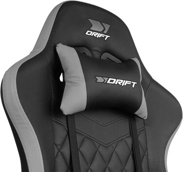 Ігровий крісло DRIFT GAMING DR35 – професійне, чорно-сіре, з підлокітниками, регульоване, з подушками для спини та шиї