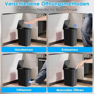 Набір з 2 автоматичних сміттєвих баків з датчиком, 12л, сенсорний кришка, 3 режими роботи, тихий, водонепроникний, інтелектуальний контейнер для сміття, для кухні, офісу, вітальні, ванної кімнати (2 шт. чорний)