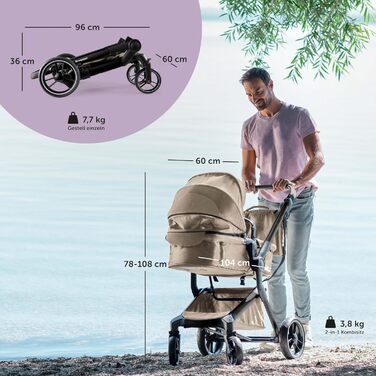 Дитяча коляска Bergsteiger Lugo 3в1 | Комплект 3в1 з аксесуарами - автокрісло, блок для прогулянок, сонцезахисний козирок та вітрозахисний чохол | Доступна Isofix база (колір: коричневий, рама: чорна)