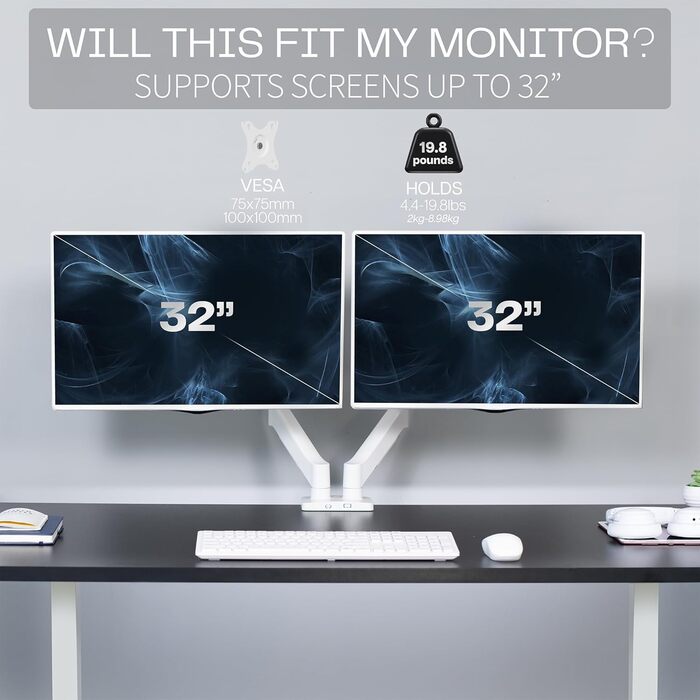 Підставка для двох моніторів VIVO STAND-V002O, до 32 дюймів, 9 кг, гнучкий кріплення на стіл