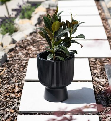 Плантатор для квітів DBMIG, горщик для рослин, циліндричний дизайн, рифлена поверхня, 36,5 см, антрацит, Ø 29,8 см