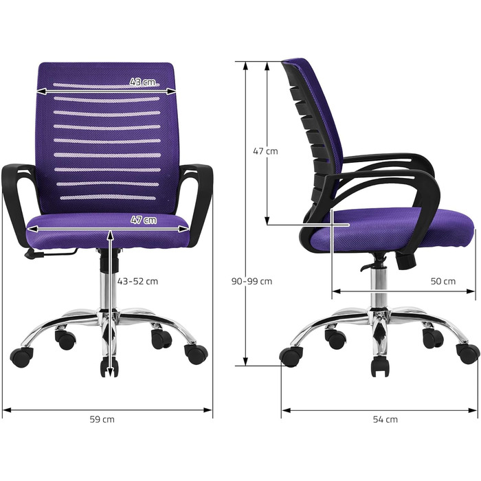 Ергономічне офісне крісло ML-Design, регульоване по висоті, з підлокітниками, сітка, функція гойдалки, поворот на 360, фіолетовий