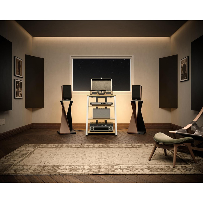 FITUEYES СТЕЛЖ HI-FI РЕГІАЛ з LED-підсвіткою та розетками для програвачів та стереосистем, 61 x 52 x 78 см
