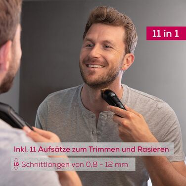 Для підстригання та гоління по всьому тілу, 11 високоякісних насадок з нержавіючої сталі (тример для бороди, машинка для стрижки волосся, грумер для тіла, тример для волосся у вухах і носі), водонепроникний, працює від батарейок, 9 шт., Multigroomer