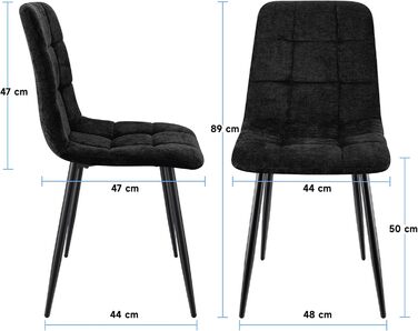 Набір обідніх стільців для кухні, вітальні та спальні: м'які стільці з лінолеєвої тканини та металевими ніжками, колір хакі (4 шт., чорний квадрат)