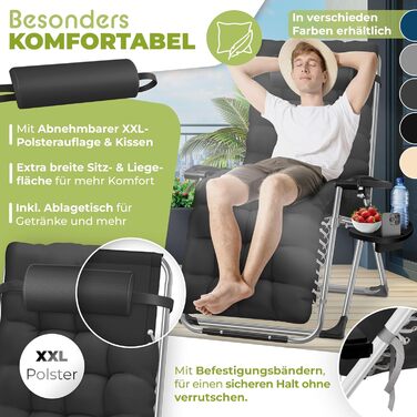 Кесер® Лежак для відпочинку у саду, розкладний, чорний, 200 кг, з подушкою для шиї та тримачем для напоїв