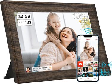 Цифровий фоторамка Frameo з Wi-Fi, 32GB, 10.1 дюйма, сенсорний екран, автоповорот, датчик руху, Frameo App для обміну фотографіями з будь-якого місця