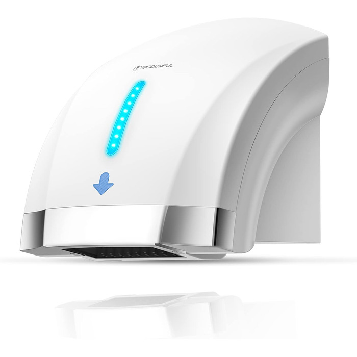 Автоматичний сушар для рук Modunful з інфрачервовим сенсором, настінний, 2000W, тихий (40 dB), ABS-покриття, білий