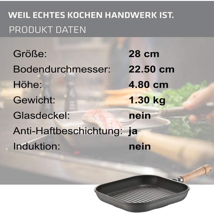 Сковорода-гриль Berndes BONANZA 28x28 см, алюмінієвий лиття, антипригарне покриття, квадратна, сіра