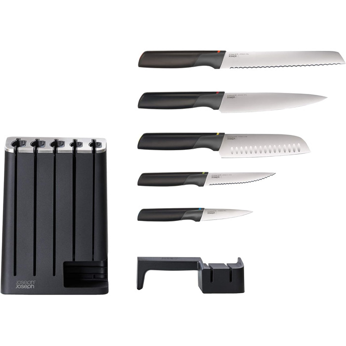 Набір ножів із 6 предметів із підставкою та точилкою, чорний Elevate SlimBlock Joseph Joseph Joseph