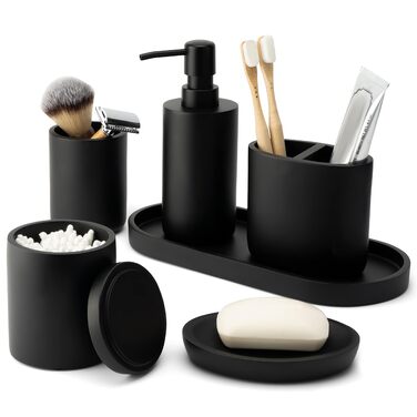 Набір аксесуарів для ванної кімнати 6 шт. чорний мат: органайзер, мильниця, стакан для зубної щітки, піднос