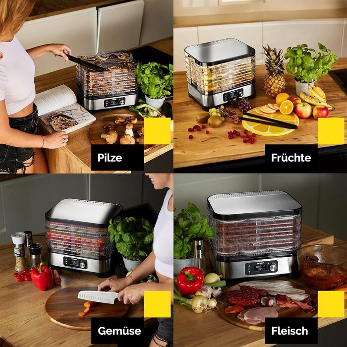 Дорівка для продуктів VitaSave FD01S з нержавіючої сталі, 450W, 6 ящиків, 9 аксесуарів, 4725 см², таймер 24 год, LED-дисплей, BPA-free, для фруктів та сухофруктів