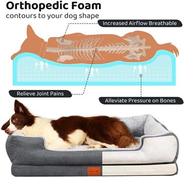 Ортопедичне ліжко для собаки KYG, ергономічна подушка для собаки, знімний чохол, що миється, L, 90x70x20см, сірий