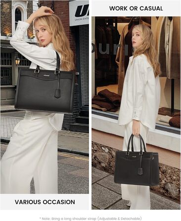 LOVEVOOK Сумка для ноутбука 15.6 дюймів, жіноча, велика, з PU-шкіри, для роботи, навчання, універсальна, чорна