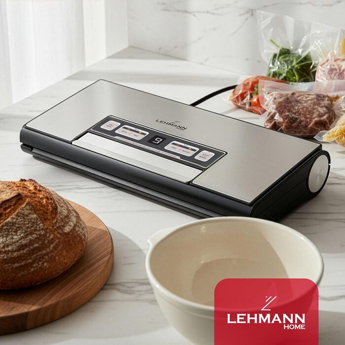 Вакууматор для продуктів LEHMANN — вакуумний пакувальник для сухих та вологих продуктів, пристрій для запаювання пакетів з шлангом для відкачування повітря, ширина шва 30 см