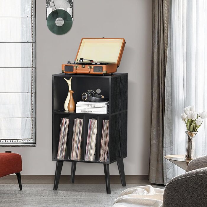 Стійка для програвача вінілу на 160 платівок, органайзер для вінілових платівок, ретро стиль, білий (чорний)