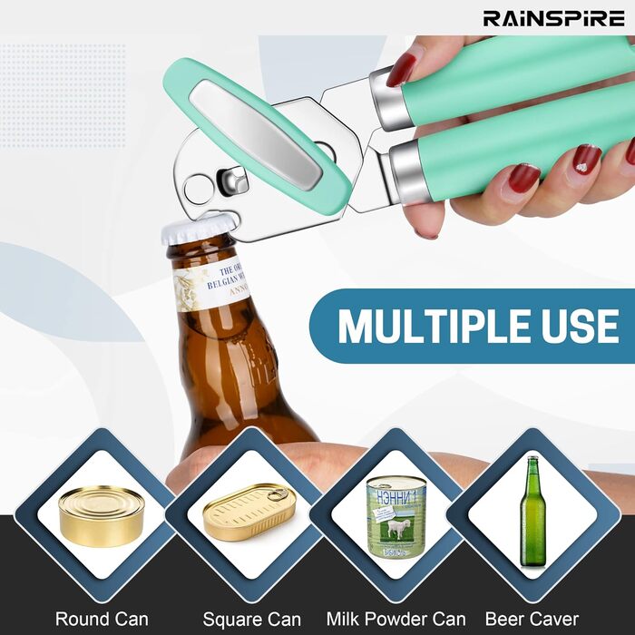 Відкривач консерв Rainspire: ручний, міцний, з гладким краєм, з відкривачем для пляшок, рожевий (м'ятно-зелений)
