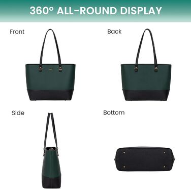 LOVEVOOK Сумка-шоппер для жінок, велика шкіряна сумка, набір 3 шт. (C темно-зелений, чорний)
